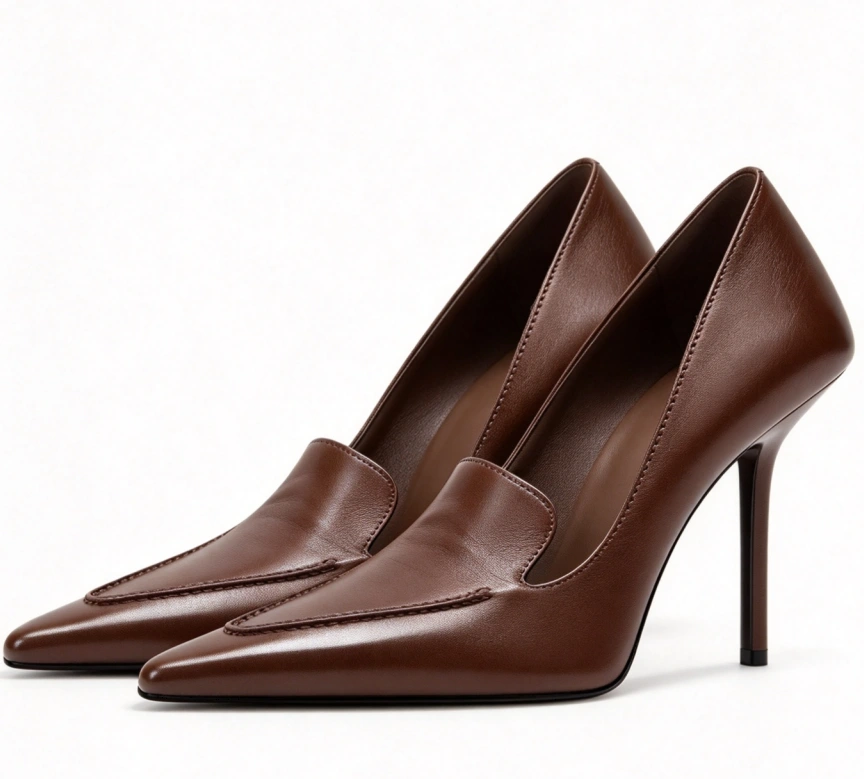 Private Label Brown Pointed Toe Stiletto Loafer Pumps – Designer Shoe Manufacturer