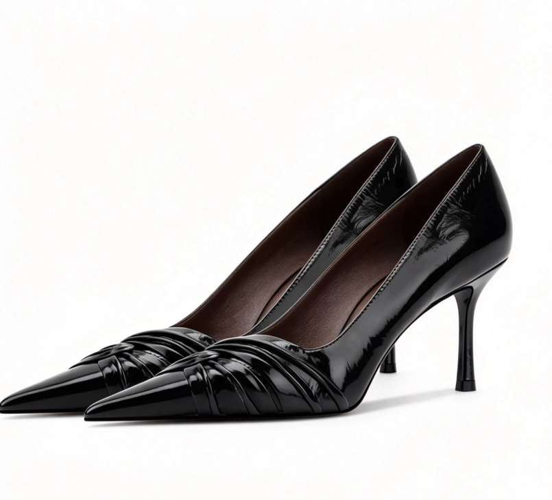 Sleek Black Pointed Toe Ruched Stiletto Pumps – Designer Shoe Manufacturer