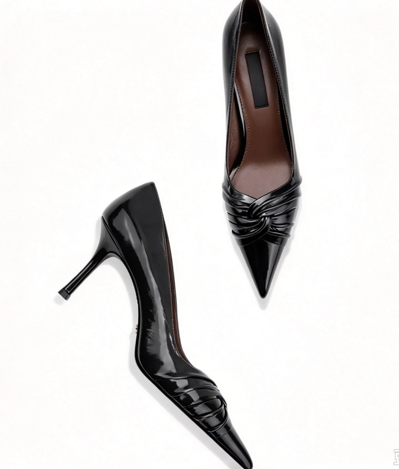 Sleek Black Pointed Toe Ruched Stiletto Pumps – Designer Shoe Manufacturer - Image 2